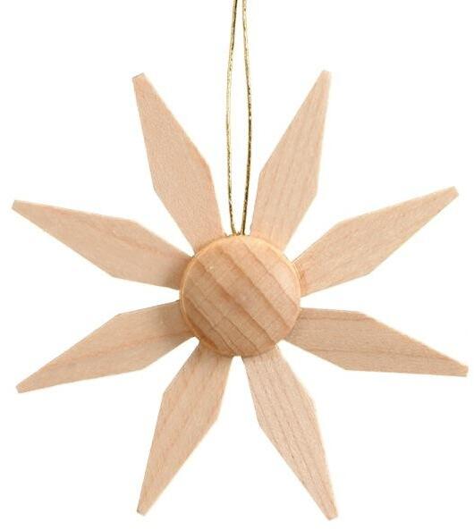 Christbaumschmuck – filigraner Weihnachtsstern aus Kiefernholz naturfarben mit 8 Spitzen – Ø