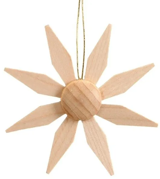 Christbaumschmuck filigraner Weihnachtsstern aus naturfarbenem Kiefernholz mit 8 Spitzen von