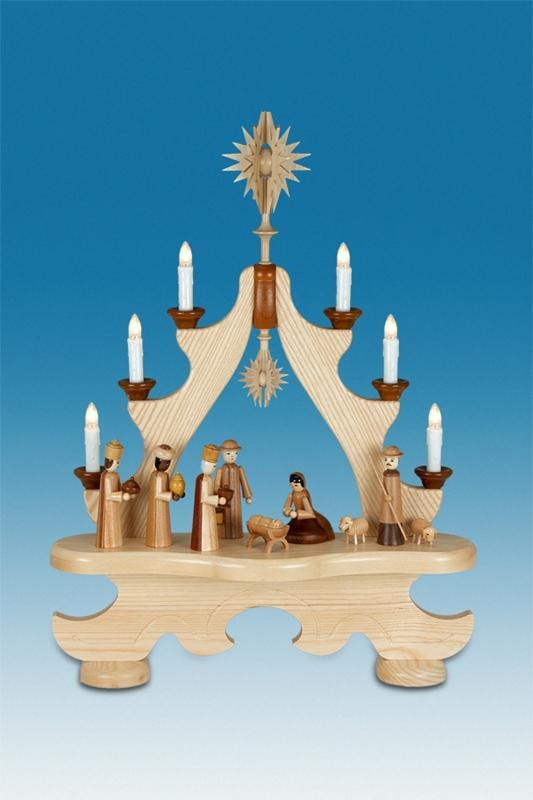 Schwibbogen Spitze mit Beleuchtung Christi Geburt BxH 43x59cm