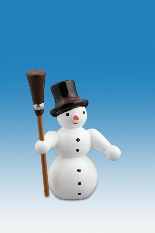 Holzfigur Schneemann mit Besen und Zylinder H&ouml;he 6,5cm