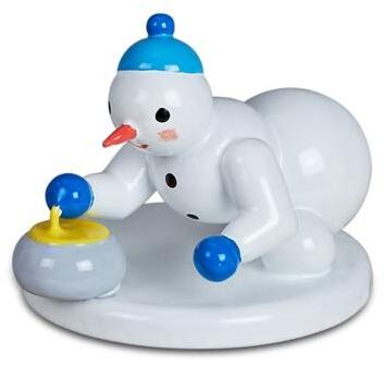 Holzfigur Schneemann Culingspieler mit Stein Höhe 6,5cm