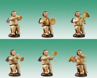 Holzfigur Musikantenengel 6tlg. sitzend mit Krone natur Höhe 6,5cm