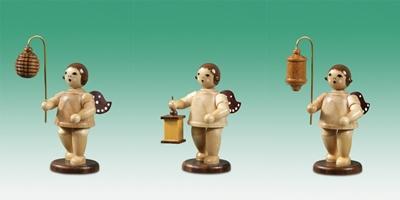 Holzfigur Engel 3tlg. mit Lampion natur ohne Krone Höhe 6,5cm