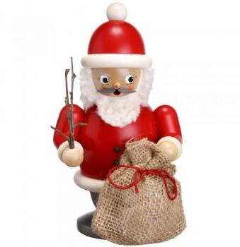 Räuchermann Weihnachtsmann mit roter Mütze und Geschenkesack aus Holz von Erzgebirgische Volkskunst 