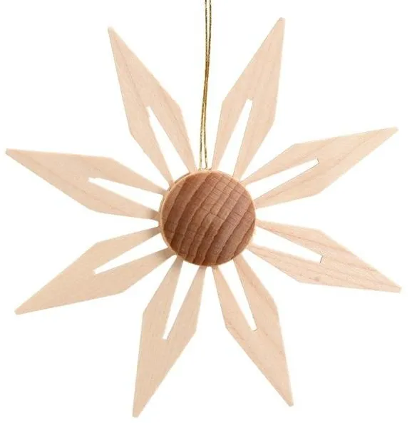 Christbaumschmuck filigraner Weihnachtsstern mit Kieferblättern naturfarben aus Holz von