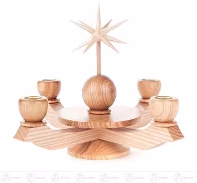 Adventsleuchter mit Stern aus naturfarbenem Holz für Kerzen ø 20 mm von Großhandel Dregeno, runder