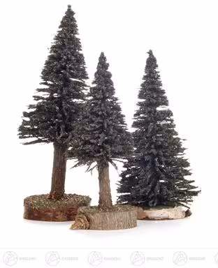 Holzbaum aus grüner Fichte im 3er-Set, detailreiche naturgetreue Bäume von Dregeno, ca. 16 cm hoch,