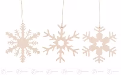 Baumschmuck Schneekristall natur aus Holz von Großhandel Dregeno, filigraner Behang im 6er Set je ca