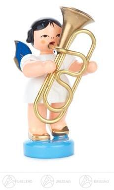 Engel mit Tuba stehend, blaue Flügel Höhe ca 6 cm