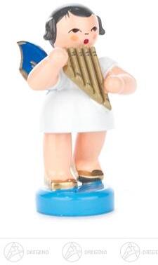Engel mit Panflöte stehend, blaue Flügel Höhe ca 5,5 cm