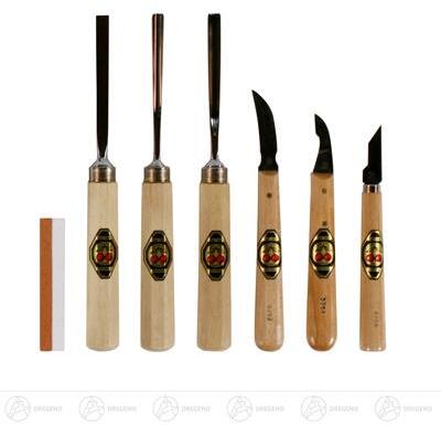 Ersatzteile & Bastelbedarf 7-tlg.Satz Schnitzgarnitur 3 Beitel, 3 Messer 1 Abziehstein