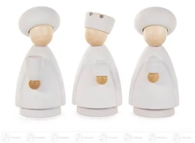 Krippenfiguren Heilige 3 Könige modern naturweiß aus Holz von Großhandel Dregeno, Höhe 9 cm,