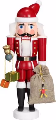 Nussknacker – Weihnachtsmann mit Geschenken und Glocke aus Holz von Seiffener Volkskunst,