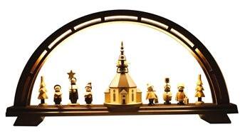 Schwibbogen – Seiffener Kirche mit liebevoll gestalteten Figuren und LED-Beleuchtung, bunt – BxHxT =