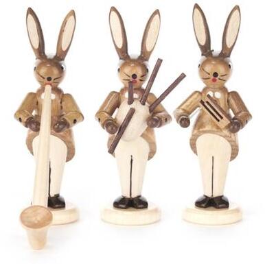 Hasentrio mit Alphorn, Dudelsack und Rassel, natur Höhe = 8cm