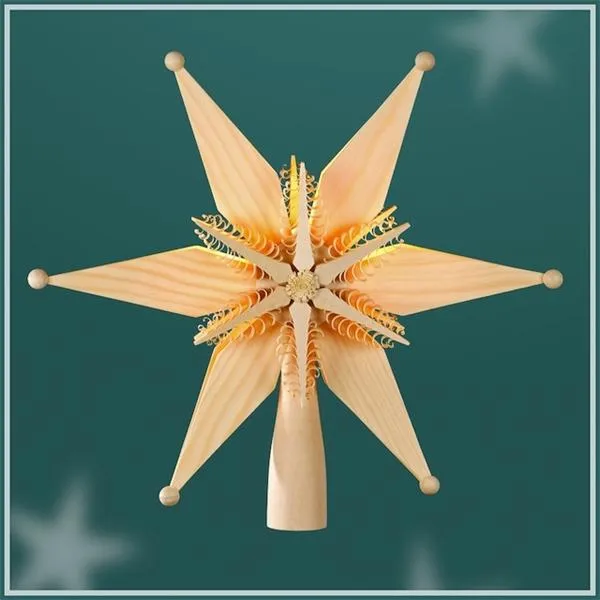 Baumschmuck Baumspitze mit elektrischem Holzstern und filigranen Spansternen von Martina Rudolph,