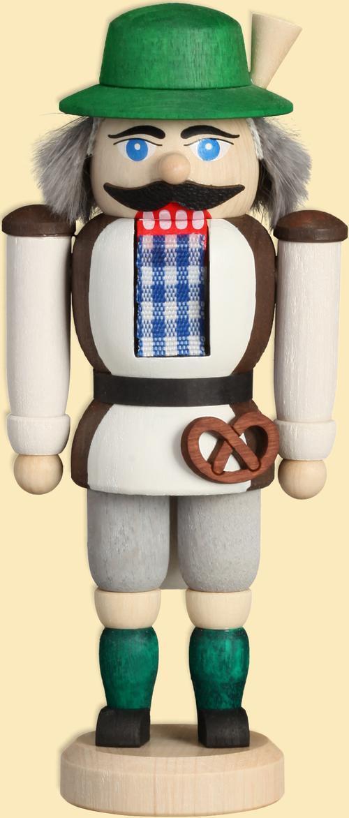 Nussknacker &ndash; Bayer mit Brezel, farbenfroh bemalt, mit Fellbart &ndash; BxHxT 12 x 15 x 3 cm