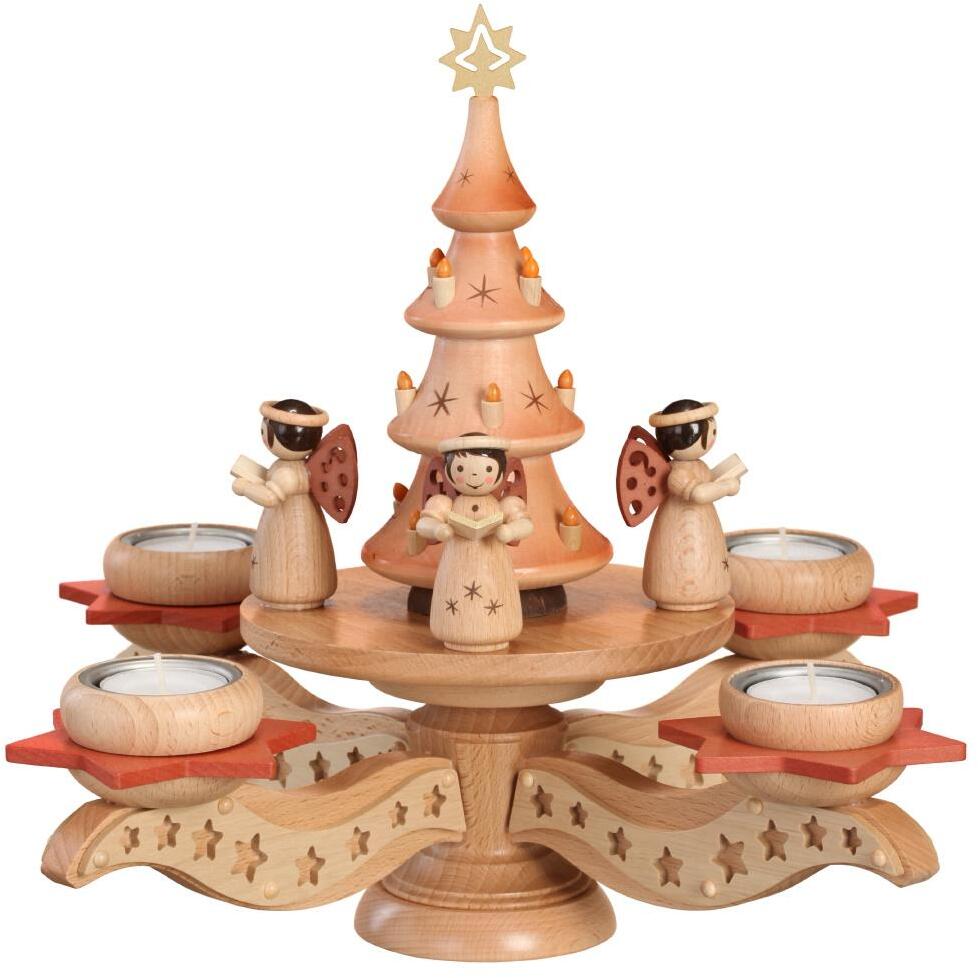 Adventsleuchter Engel mit Weihnachtsbaum natur HxLxB 30x30x30cm