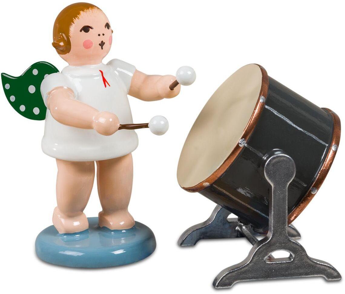 Holzfigur Engel mit Orchestertrommel und Krone H&ouml;he 6,5cm