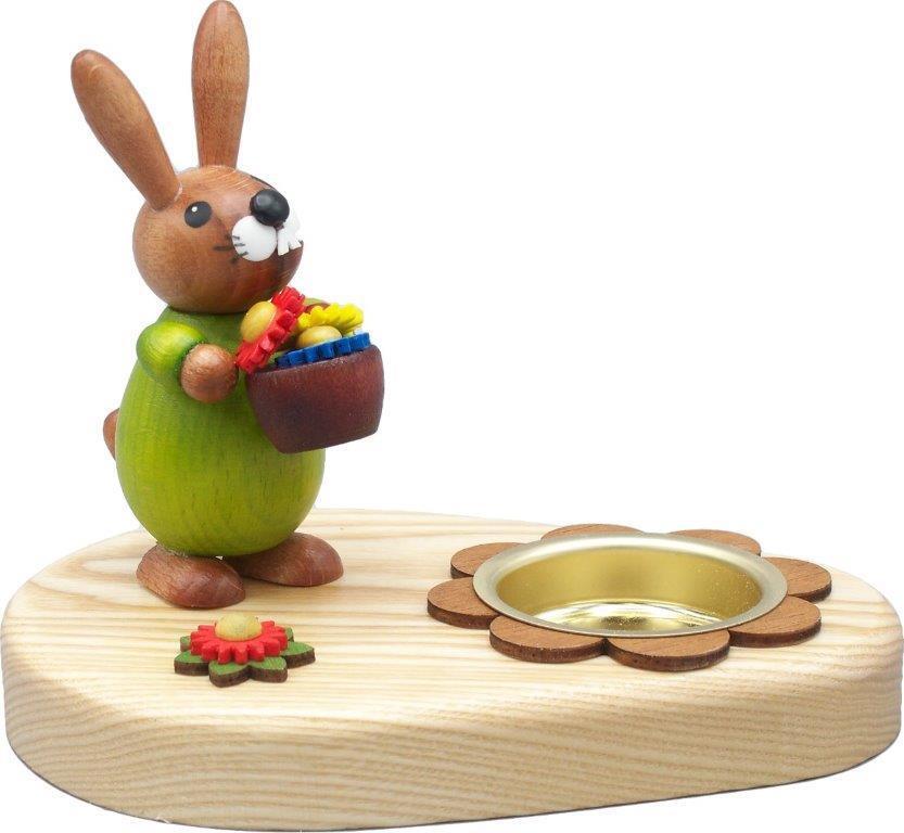 Osterdekoration Teelichthalter Hase mit Blume bunt BxHxT 10x7x7cm