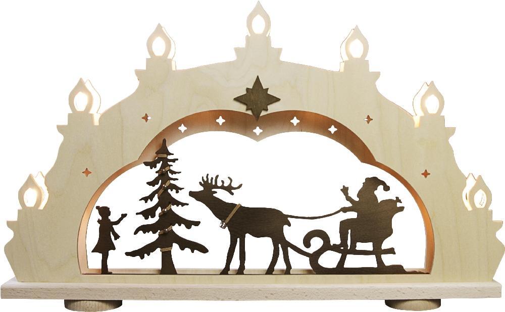 Lichterbogen &ndash; Weihnachtsmann auf Schlitten &ndash; LED beleuchtet &ndash; BxHxT ca. 52 x 33 x 6 cm