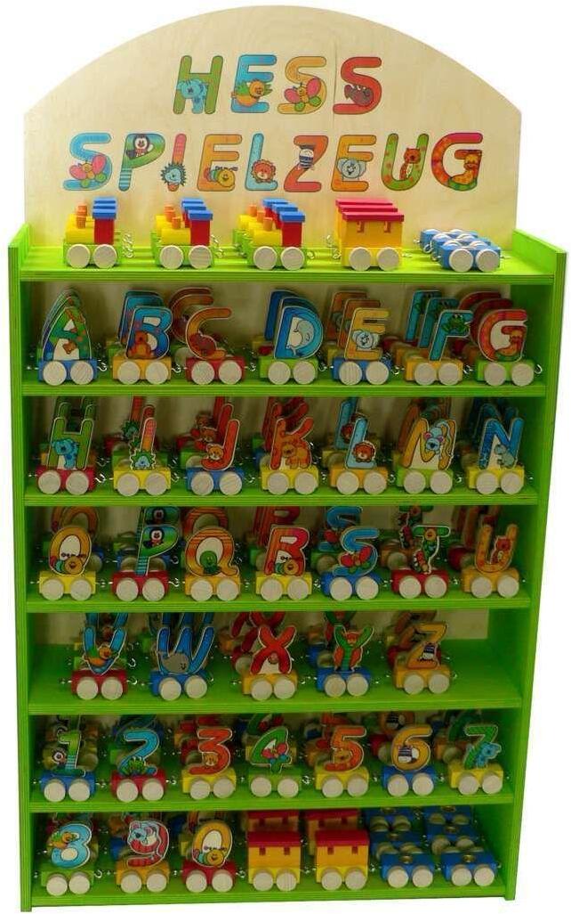 Verkaufsst&auml;nder &ndash; farbiger Holzst&auml;nder mit sieben Ebenen &ndash; BxHxT 48x63x16 cm