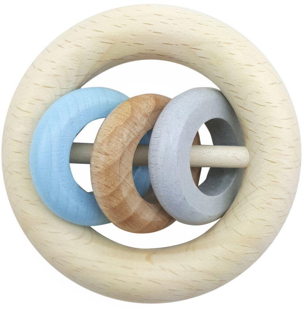 Rundrassel &ndash; farbenfrohes Babyspielzeug mit 3 blauen Ringen, ergonomisch und sicher &ndash; BxHxT = 8,5 x 8,5 x 4 cm