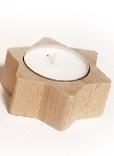 Teelichthalter – im Stern-Design aus naturbelassenem Holz mit Metalltülle – BxHxT 6,5 x 3 x 6,5 cm