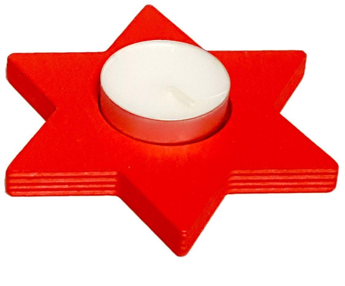 Teelichthalter &ndash; im roten Stern-Design mit Metallt&uuml;lle &ndash; BxHxT 11 x 2 x 11 cm