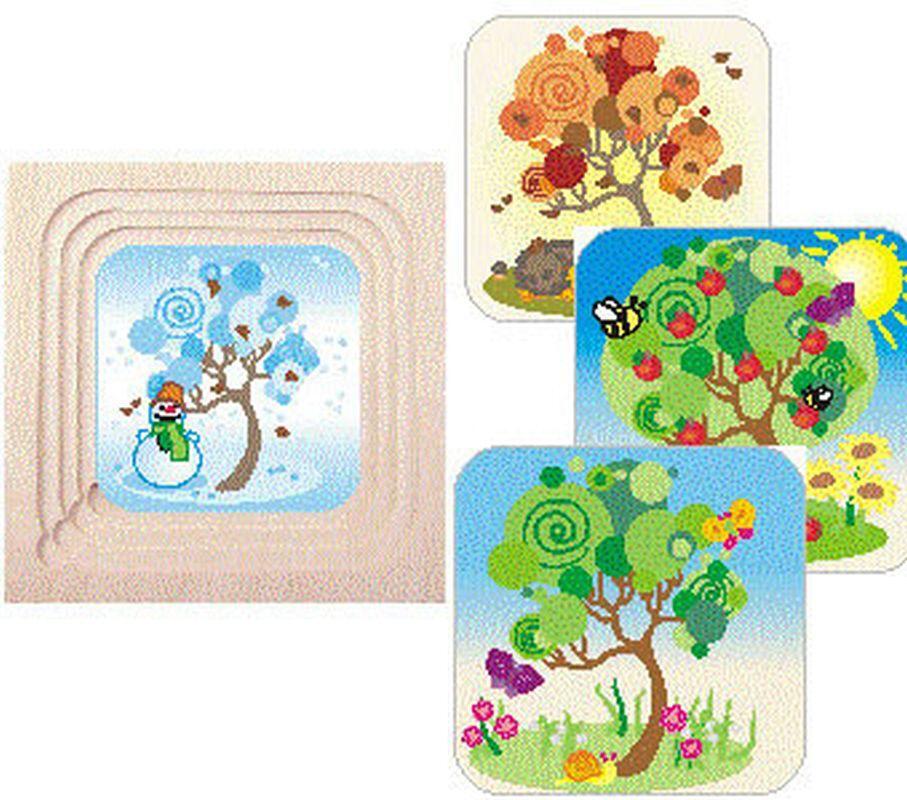 Schichtpuzzle &ndash; farbenfrohe Jahreszeitenwelt aus Holz &ndash; BxHxT 24 x 1,5 x 24 cm
