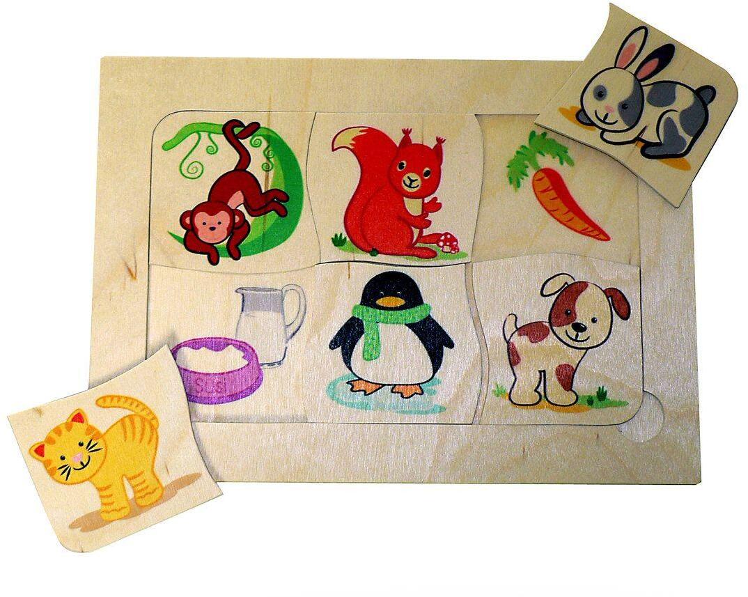 Lernpuzzle &ndash; liebevoll gestaltete Tiermotive mit buntem Futterspiel &ndash; BxHxT 20,5 x 0,5 x 14,5 cm