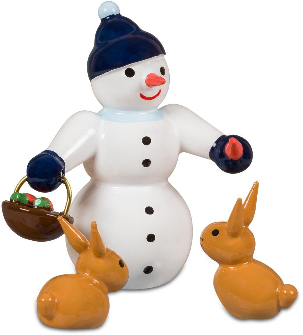 Holzfigur Schneemann mit Hasen Tierf&uuml;tterung H&ouml;he 6,5cm