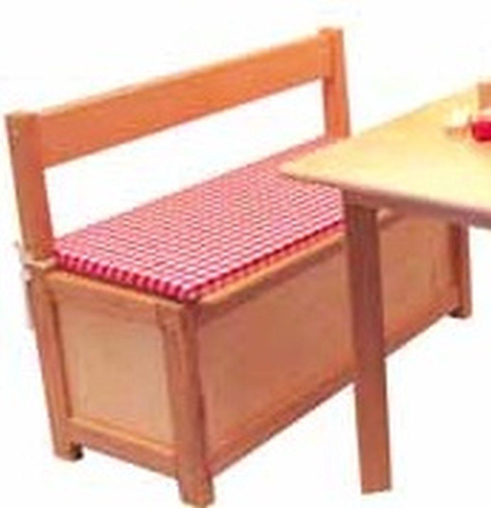 Holzm&ouml;bel &ndash; gem&uuml;tliche Kinderbank mit rot-wei&szlig; kariertem Kissen &ndash; BxHxT ca. 70x60x33,5 cm
