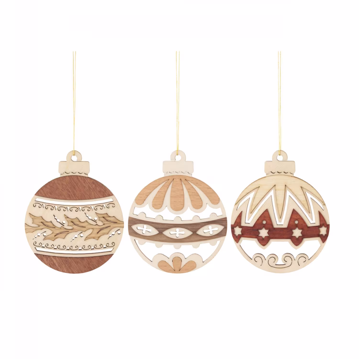 Baumbehang Christbaumkugeln (6) BxH 6x6cm aus Holz mit feinen Ornamentmustern von Großhandel Dregeno