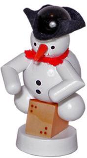 Weihnachtsfigur Schneemann Musikant mit Cajon, roter Mütze und grünem Schal aus Holz von Fa. Volker 