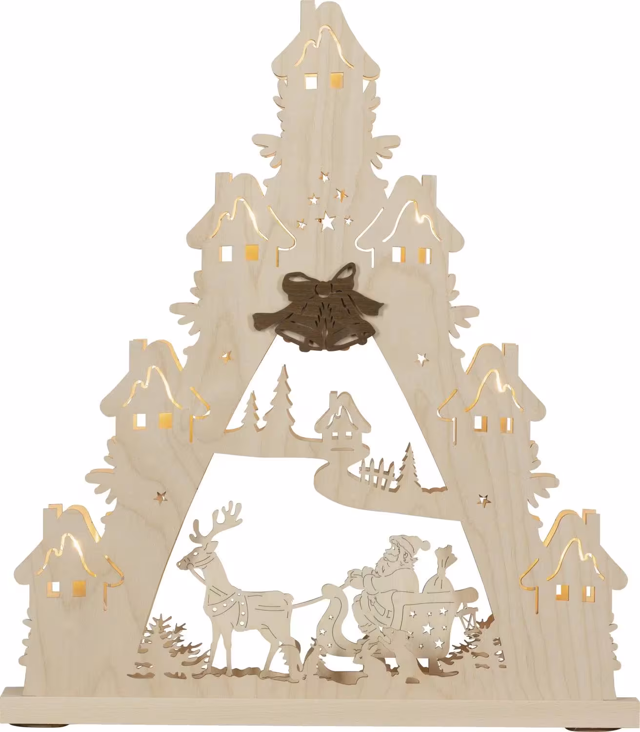 Lichterspitze Weihnachtsmann auf Schlitten aus Holz mit Dorf und Rentier von Weigla Gläser