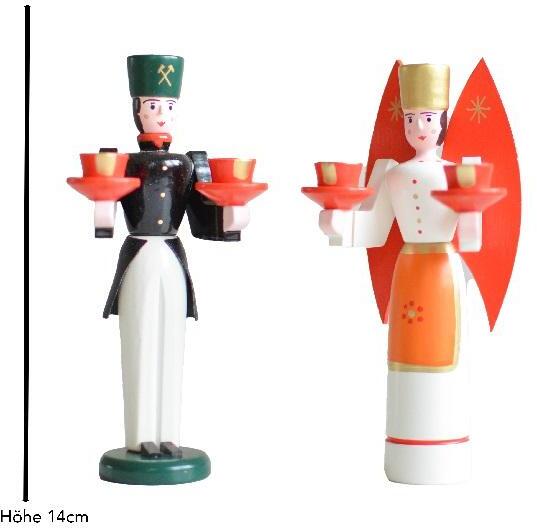 Weihnachtsfiguren – Engel mit blauen Flügeln und traditioneller Bergmann in Uniform – BxHxT 6,5 x 14