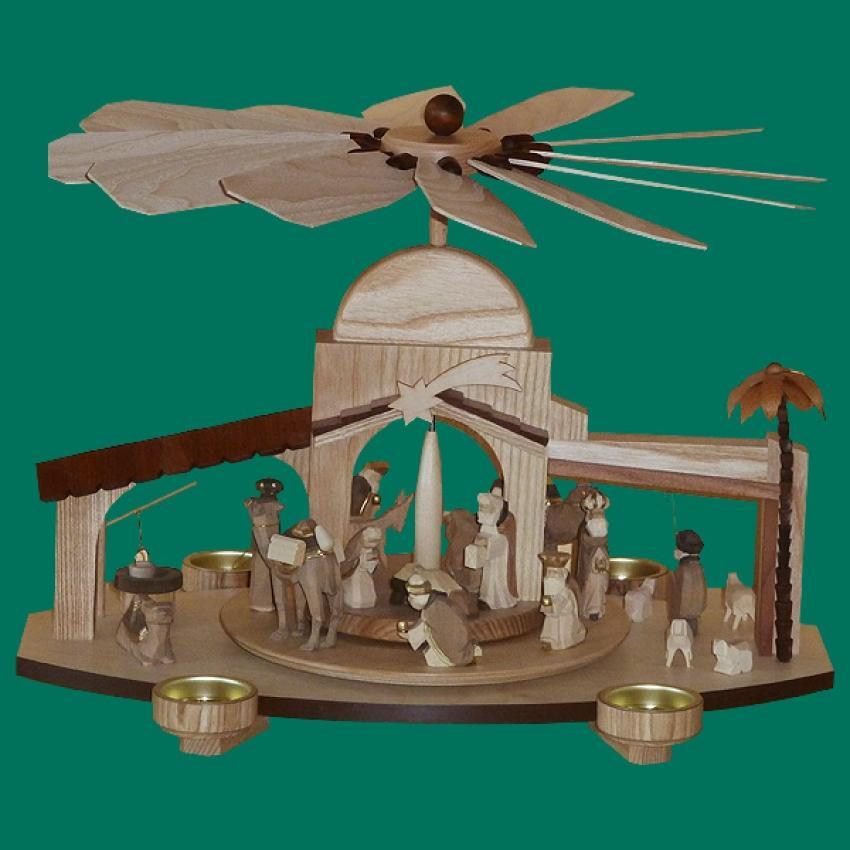 Pyramide &ndash; detailreiche orientalische Szenen mit Palast und Dromedaren, edel braun &ndash; BxHxT = 15 x 33 x 15 cm