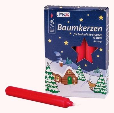 Baumkerzen – festlich leuchtend in Rot, traditionell handgefertigt, 12er Pack – Höhe 12,5 cm, ø 1,5 