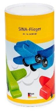 Holzspielzeug Bunte SINA-Flieger von SINA Spielzeug GmbH, farbige kleine Holzflugzeuge in Blau, Grün