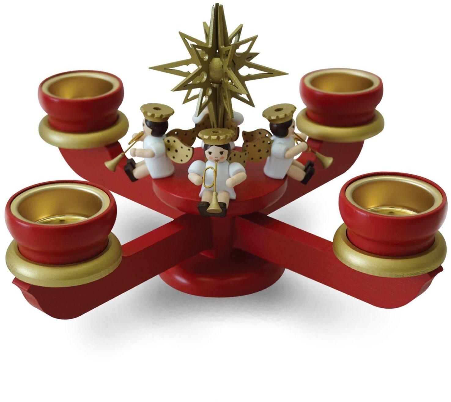 Adventsleuchter - 4 Engelmusikanten mit Stern und Teelichter Rot - BxHxT 30x18x30cm