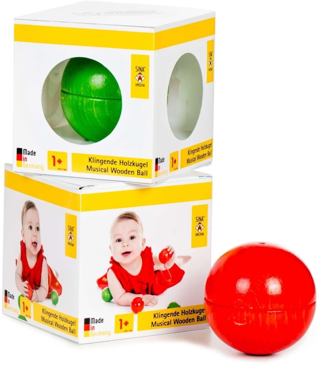 Holzspielzeug - Rote Klingende Holzkugel - BxH 7x7cm