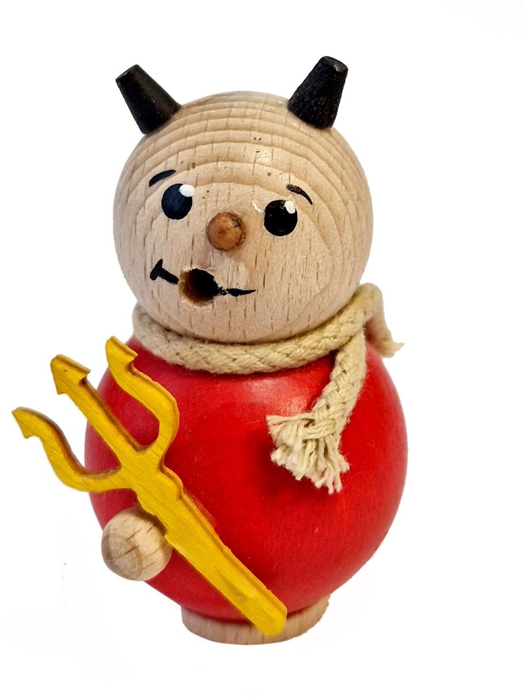 R&auml;uchermann &ndash; kleiner frecher Mini-Teufel mit gelbem Dreizack und Strickschal &ndash; BxHxT 6 x 10 x 5 cm