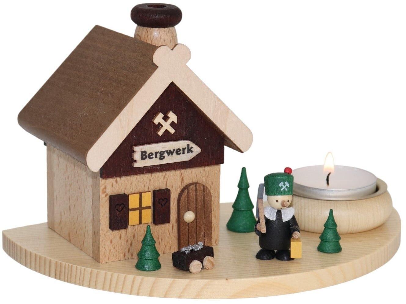 R&auml;ucherhaus &ndash; Bergwerksh&uuml;tte mit Bergmann und Teelicht &ndash; BxHxT 18 x 10,5 x 10,5 cm