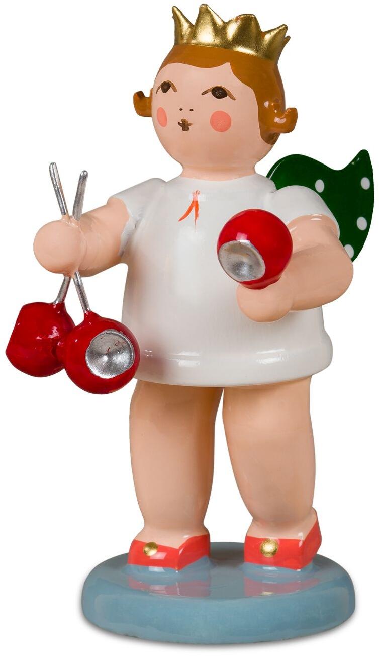 Weihnachtsfigur &ndash; liebevoller Engel mit goldener Krone und roten Kugeln &ndash; BxHxT 4 x 6,5 x 4 cm