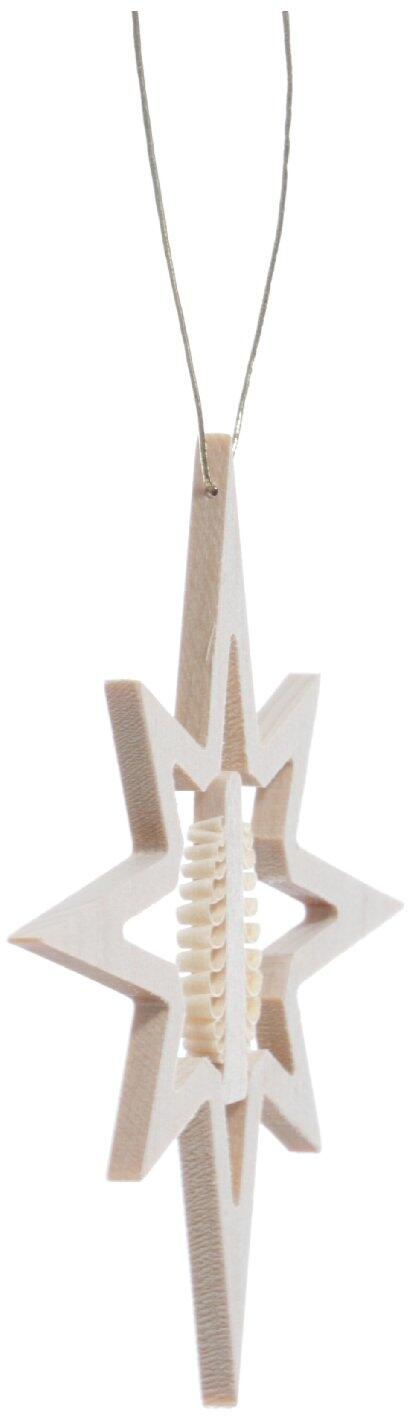 Baumbehang - Holzstern mit gestochenem Spanbaum – flach - Ansicht Rechts - Verschönert jeden
