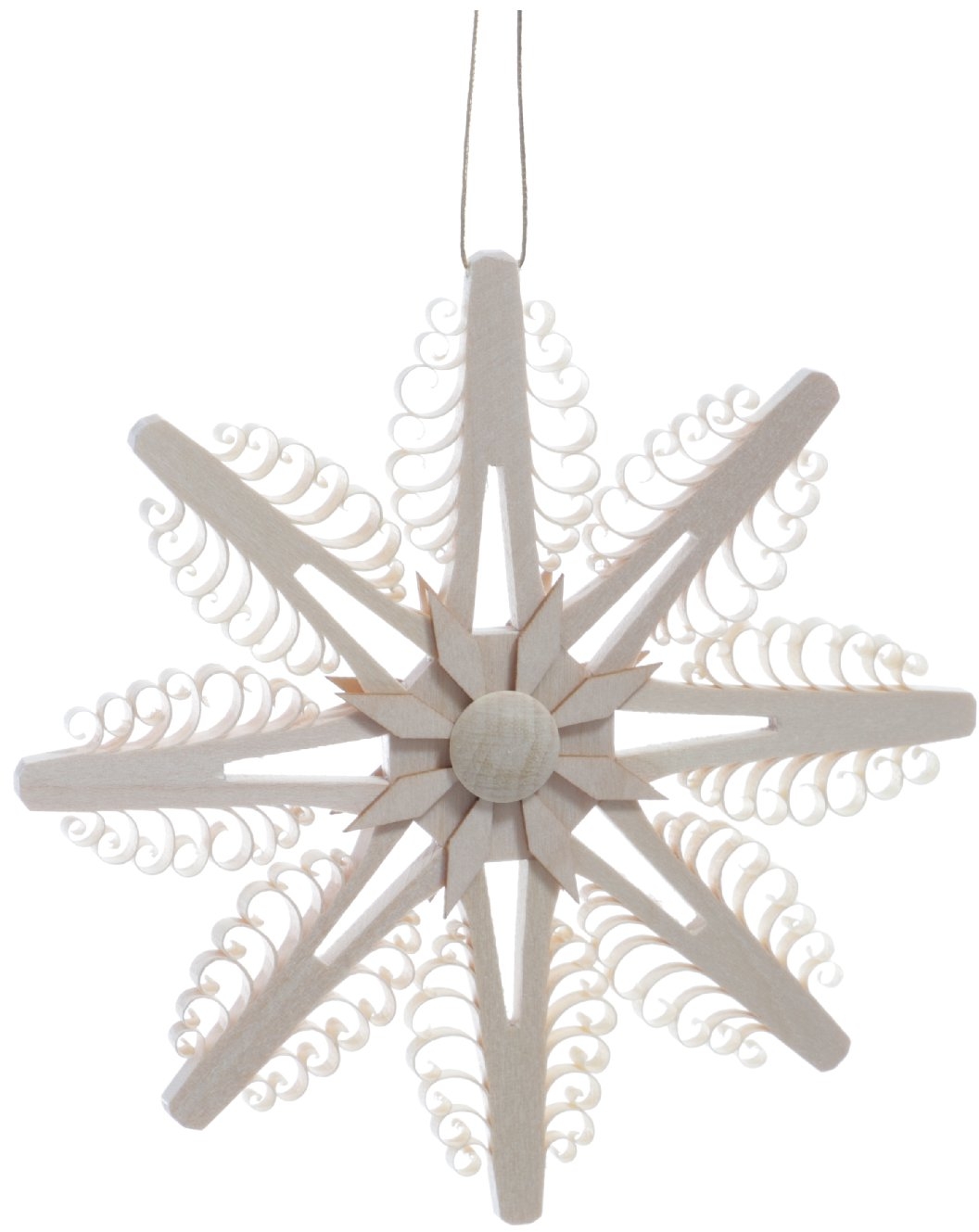 Christbaumschmuck - Spanstern mit 8 gestochenen Bäumchen & Holzsternsegmenten Natur Beidseitig -