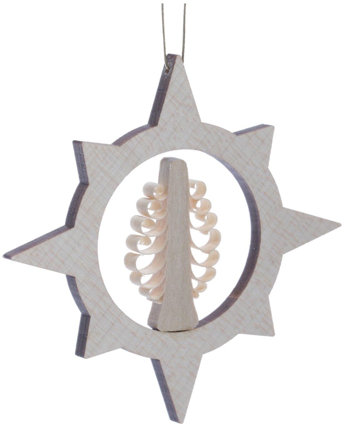 Christbaumschmuck - Ausgefräster Stern mit gestochenen Spanbaum Natur - Ansicht Vorne - Hergestellt