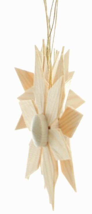 Christbaumschmuck - Holzsterne aus Kiefernblätter 4er Set - Ansicht Seite - Sehr filigrane Arbeit