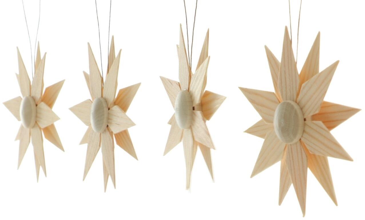 Christbaumschmuck - Holzsterne in Rot und Natur 4er Set - Ansicht Rückseite - Wird in einer kleinen